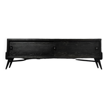 Mid-Century Modern Scandinavian Buffet in Dark Oak with Wooden and Metal Handles, 1960s