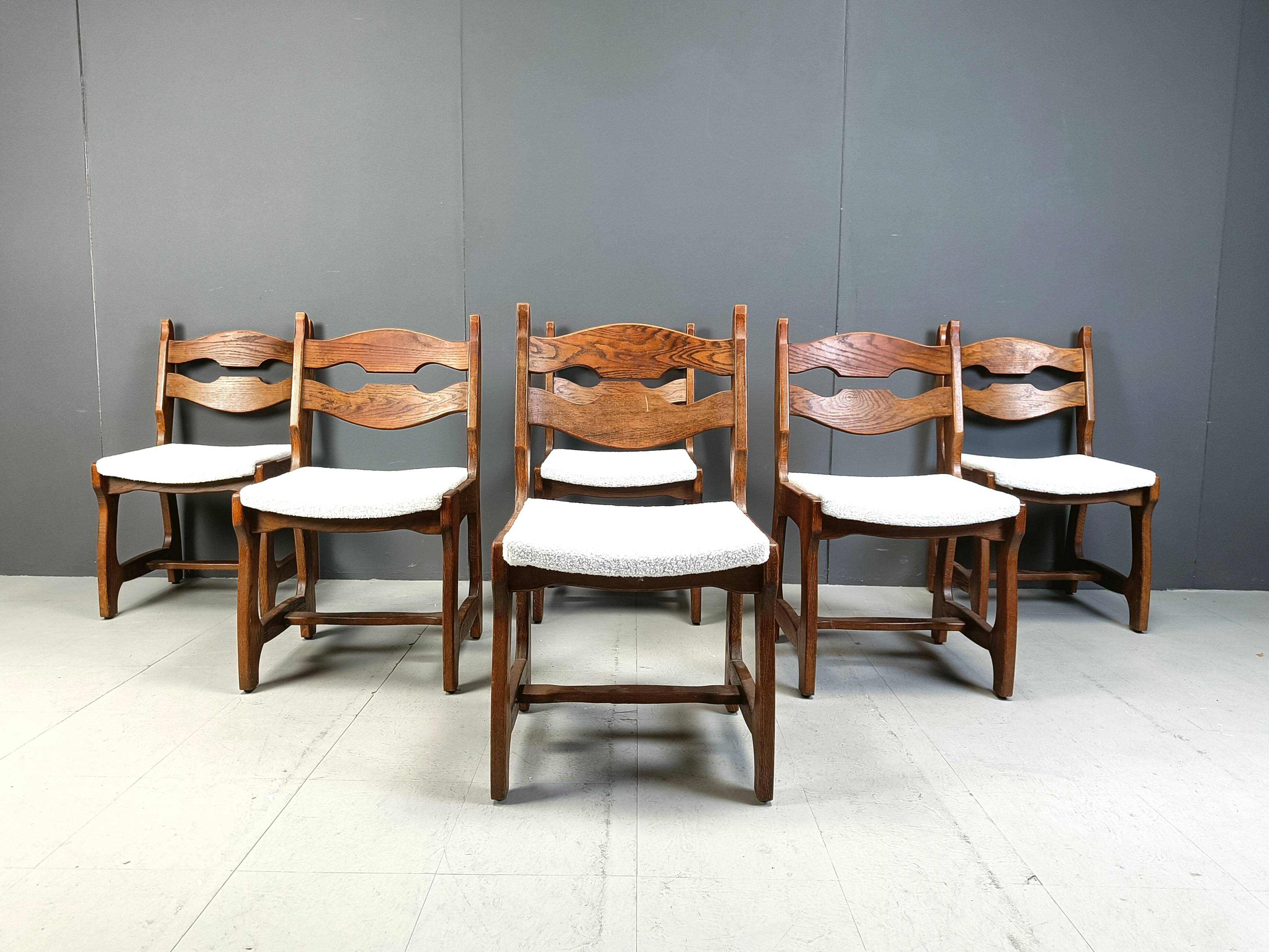 Set of 6 brutalist dining chairs, 1970s
