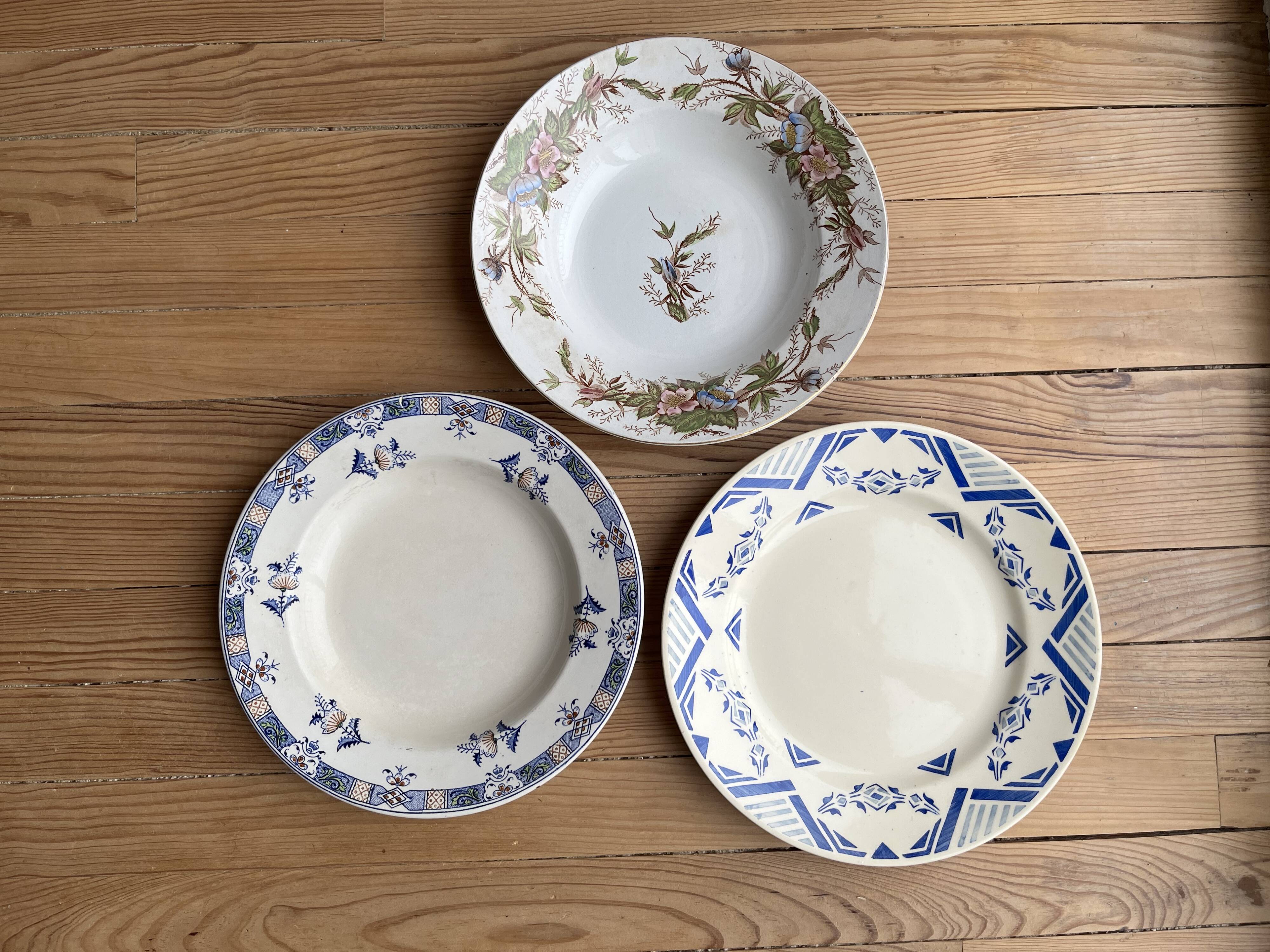 3 old crockery dishes, manufactures of St Amand, Emile Bourgeois and HB& Cie