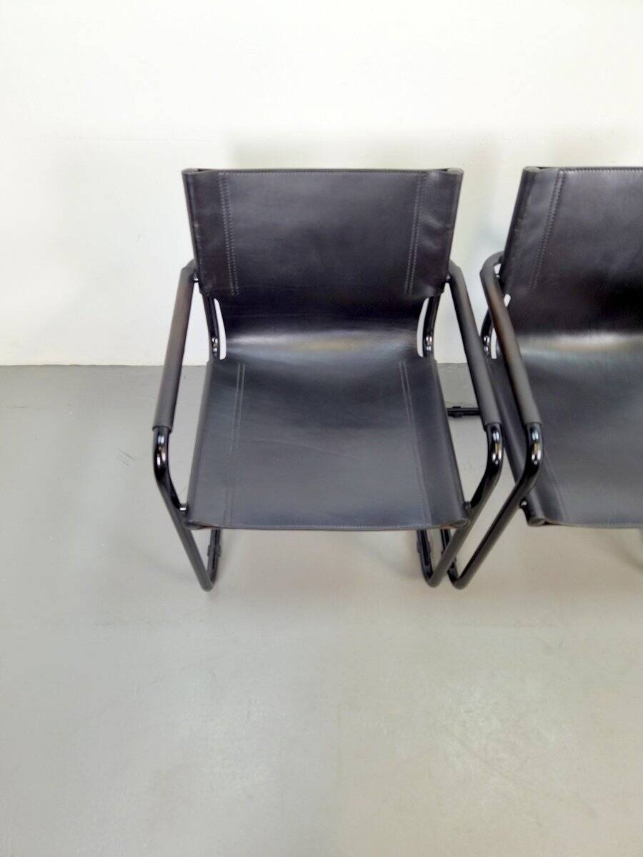 Mid-Century Modern Bauhaus Leather B34 Armchairs by Mart Stam & Marcel Breuer for Fasem, Italy, 1980, Set of 4