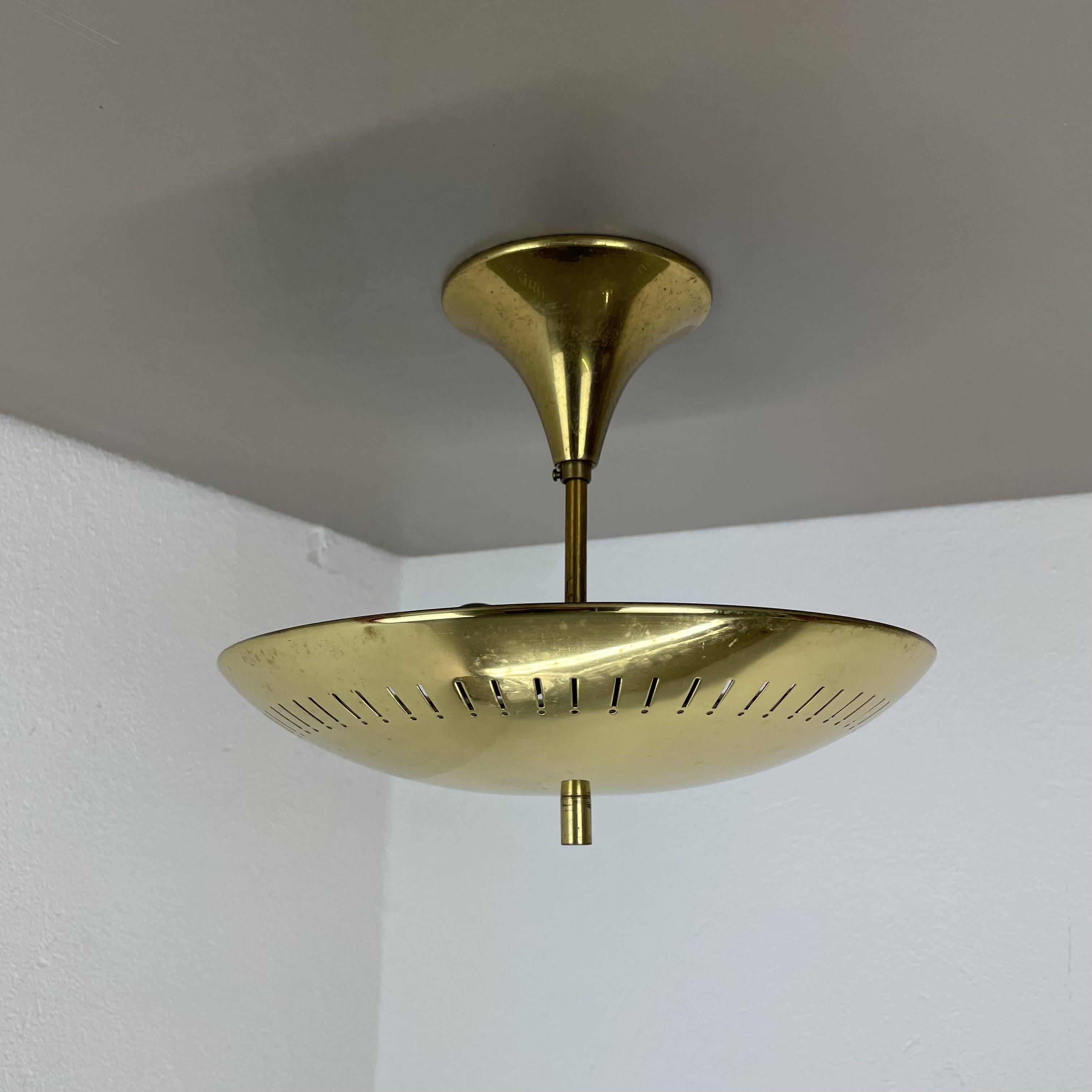 unique round  Brass Gino Sarfatti Style Ceiling Light Flushmount, Italy 1950s