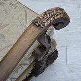 1960s, Danish 3-seater sofa, beige/brown furniture fabric, carved oak wood.