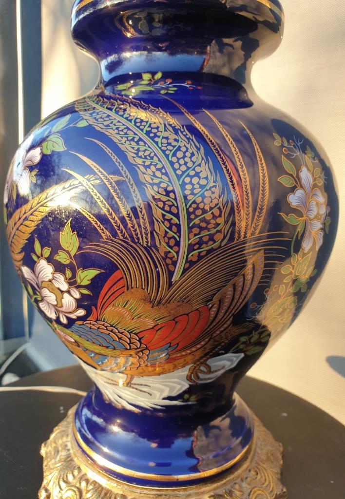 Ceramic lamp birds lyres on midnight blue background Napoleon III