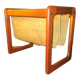 Magazinr rack in teak and suede leather by Aksel Kjersgaard, 1960s