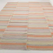 Salmon & Pink Mid Cenyury Modern Kilim Rug, Vintage Striped Boho Carpet