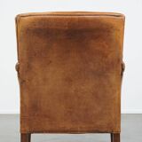 Cognac-Colored Sheepskin Leather Armchair with Straight Lines