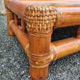 Bamboo, rattan and glass coffee table, 80s