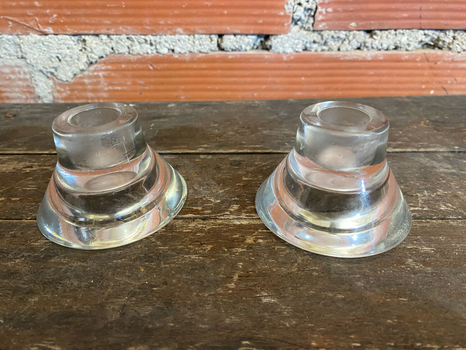 Pair of Candle Holders Design KNUT and MARIANNE HAGBERG Vintage Moulded Glass