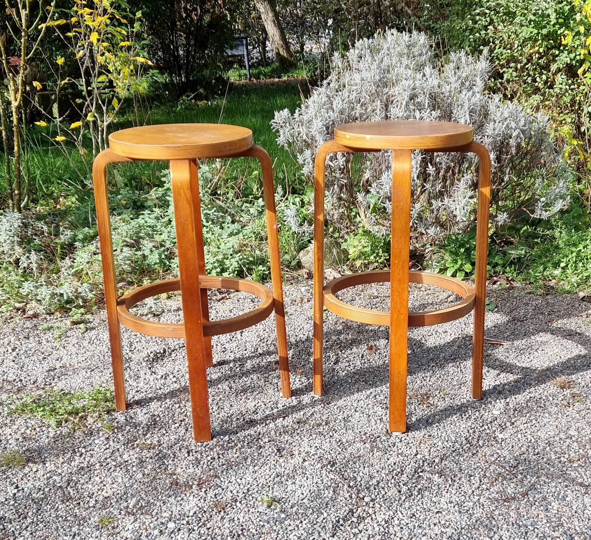 Pair of Artek type 64 bar stools from the 80s