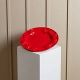 Red glazed ceramic fruit platter with three-dimensional fruit relief, vintage Italy 1980s, Mid-Century design