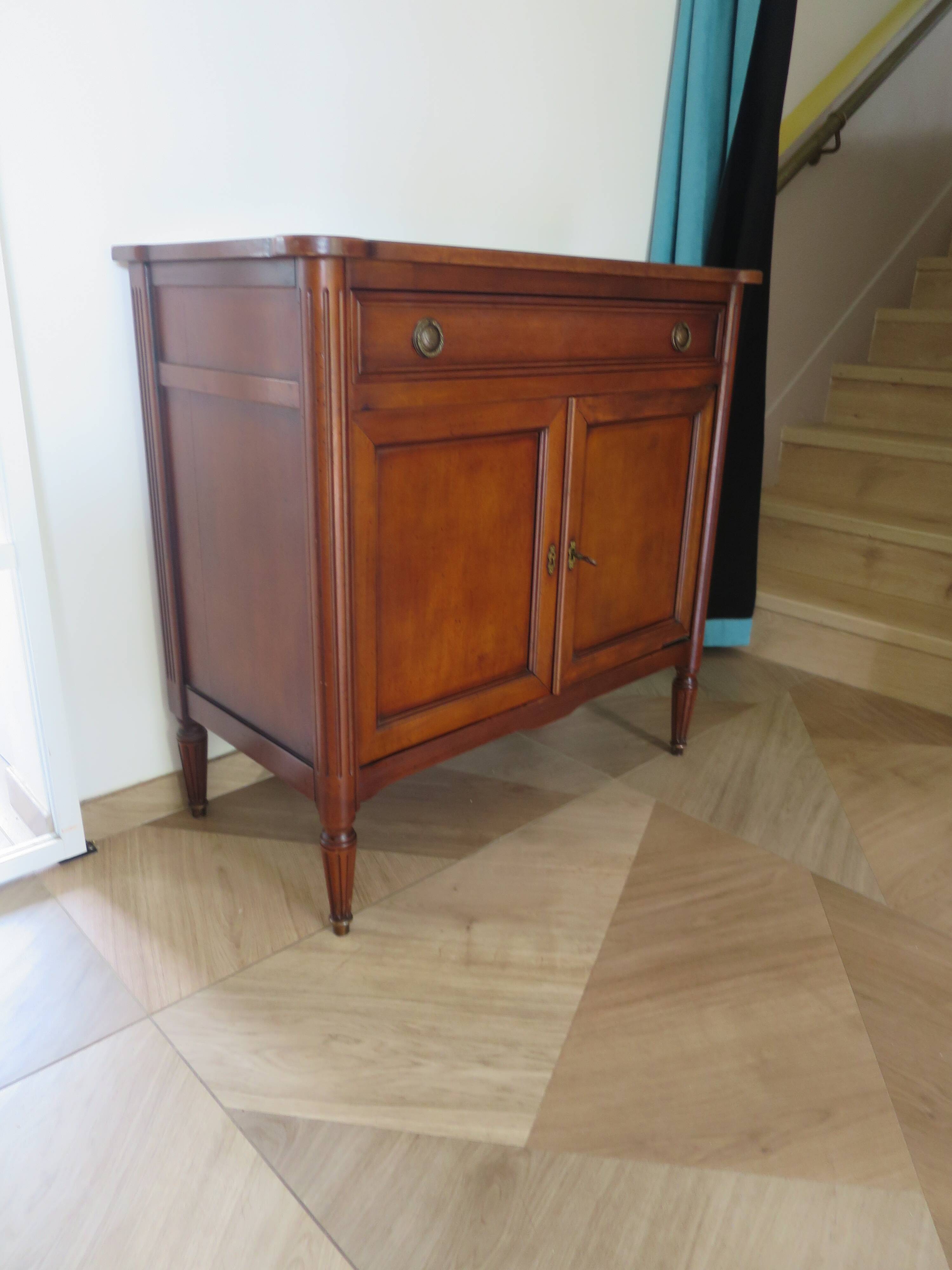 Louis XVI-style sideboard - 1 drawer - fluted legs - mahogany - solid wood