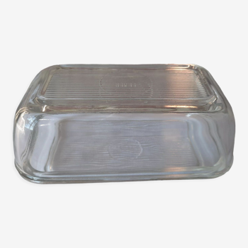 Transparent glass butter dish from lever