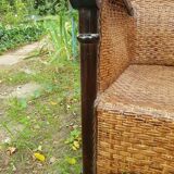Paire de fauteuils en bois et rotin 1980