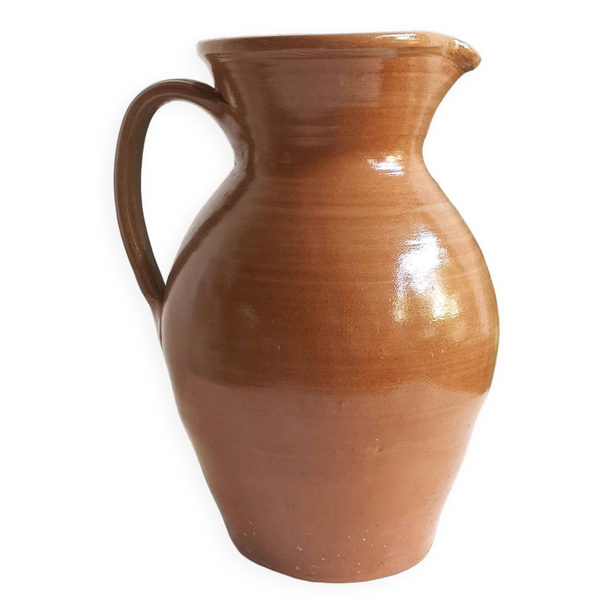 Very large antique glazed terracotta jug H 40 cm