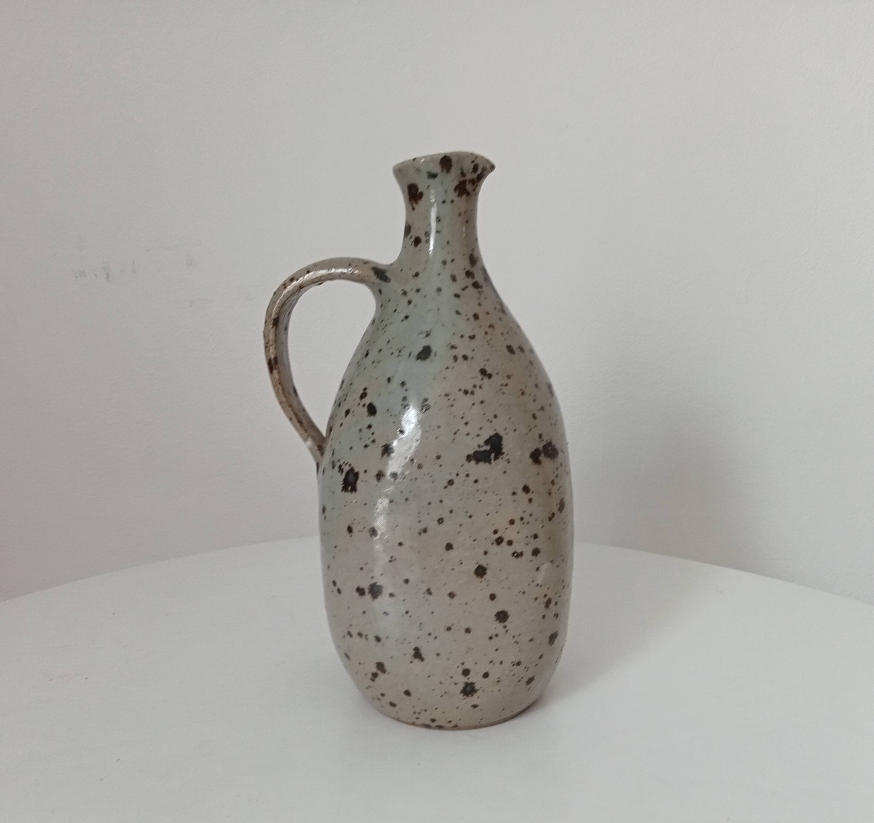 Signed pitcher in vintage speckled stoneware