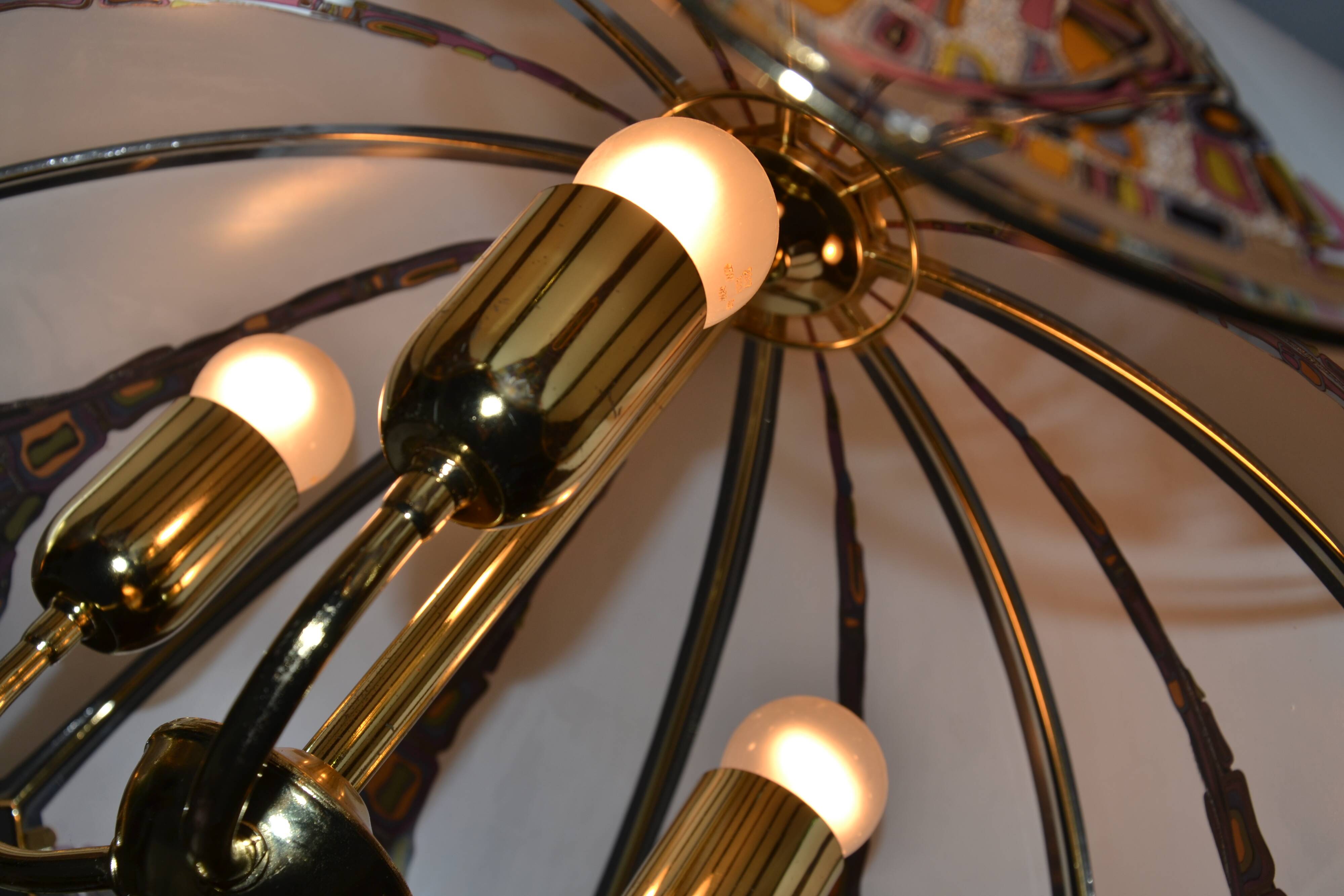 Suspension/lustre verre et laiton des années 80