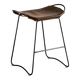 Contemporary organic sculptural bar stool in black smoked metal and dark brown leather.