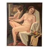 Oil painting on canvas of a nude woman in Art Deco style, old portrait.