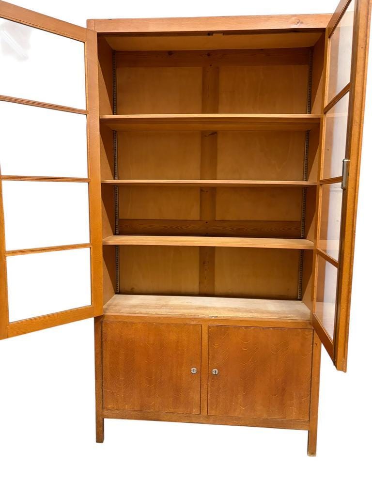 XL vintage display cabinet high in wood / cupboard / laboratory cupboard