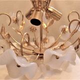 Ceiling light with opaline flowers and gilded metal