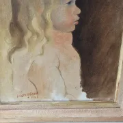 Oil on Canvas Painting of a Child - Young Girl Signed Longrand 1963