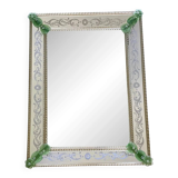Italian Contemporary Murano Glass Mirror with Green Floral Accents Elegant