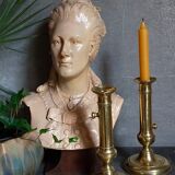 Bust of a woman "the elegant"XIXth in painted plaster signed on its solid wood base