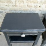 Pair of wooden bedside tables, gray patina