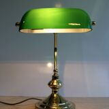 Banker's lamp, brass and opaline.