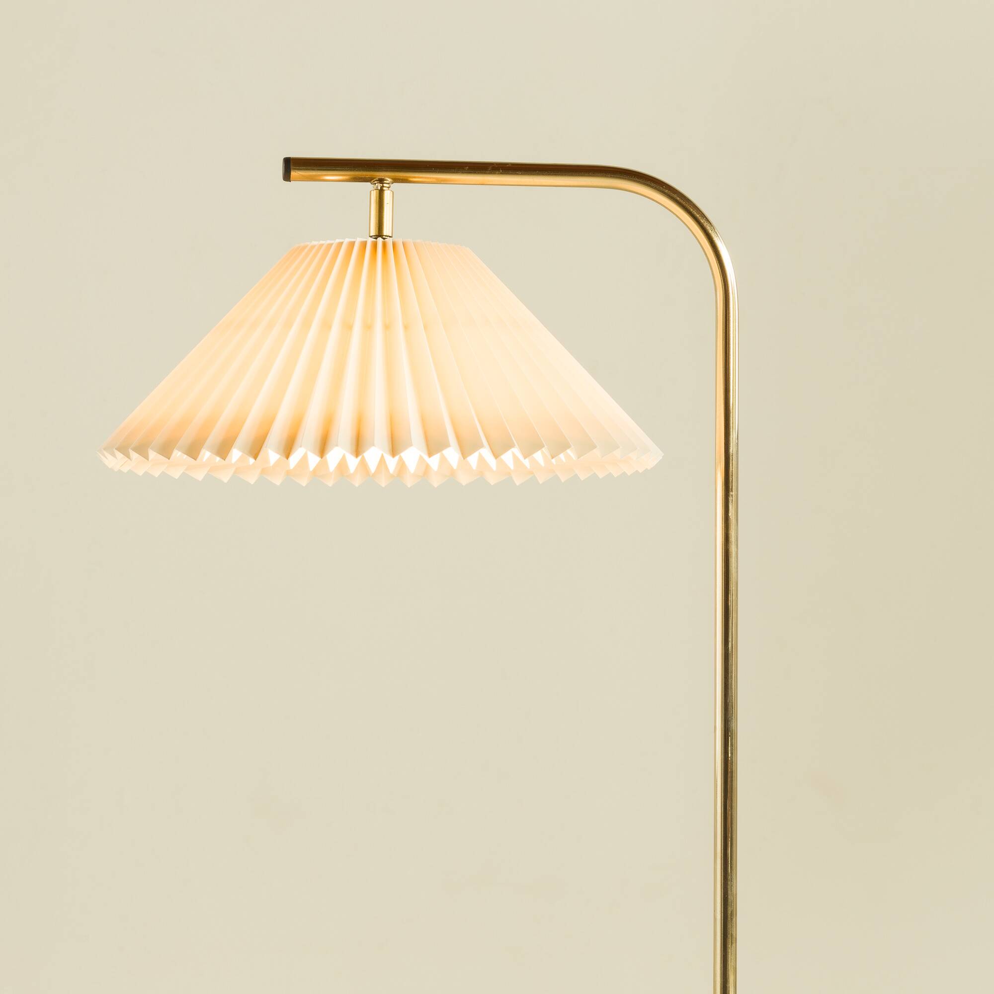 Danish brass floor lamp with Le Klint shade, 1970s