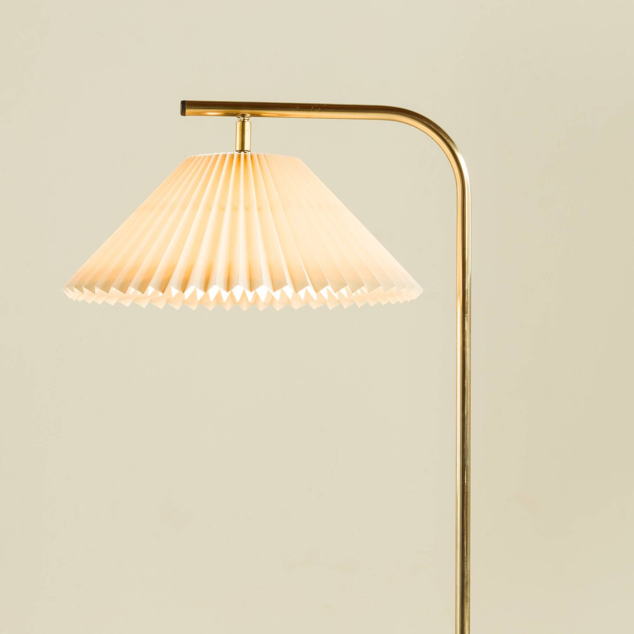Danish brass floor lamp with Le Klint shade, 1970s