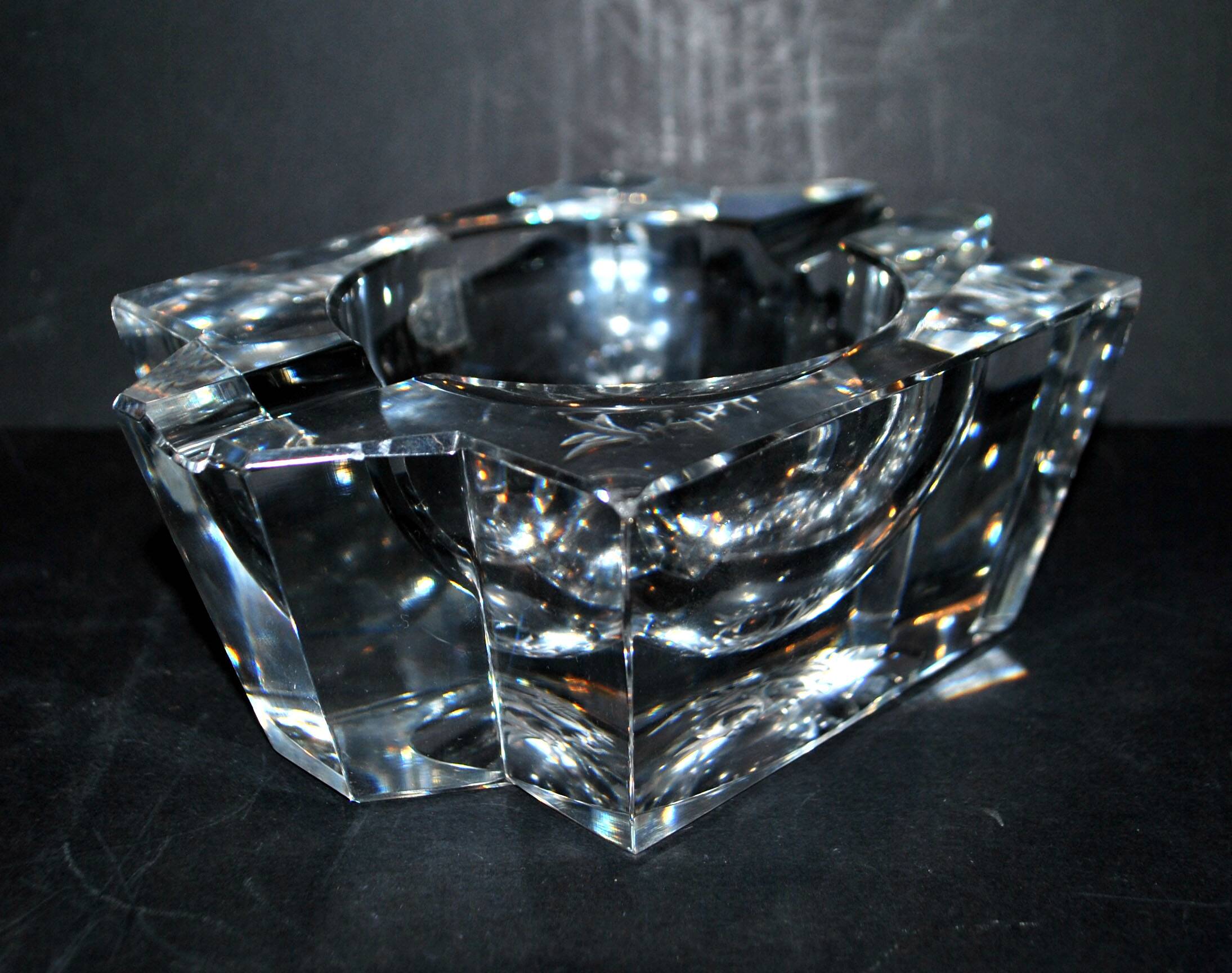 Saint-Louis DESIGN Modernist Crystal Ashtray with Label