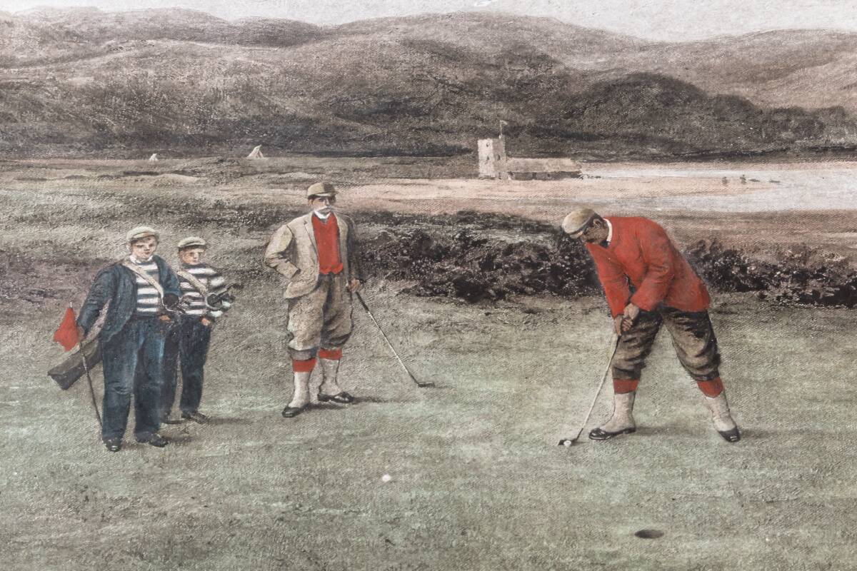 Colour lithograph, "The putting green" Golf, after Douglas Adams.