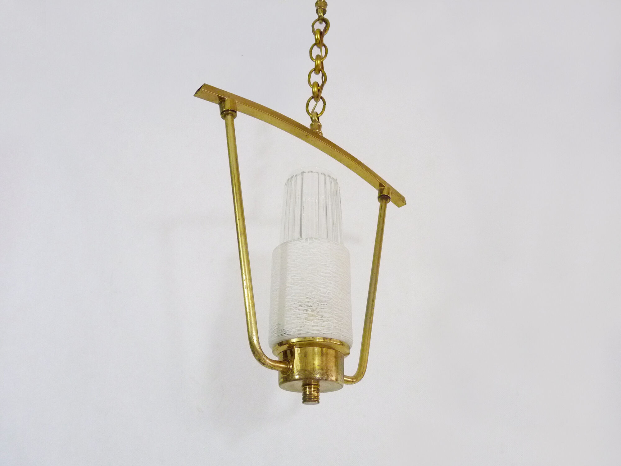 Minimalist vintage hanging in brass and glass tube Year 50