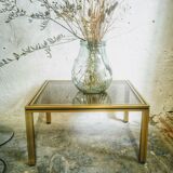 Gold metal side table and smoked glass