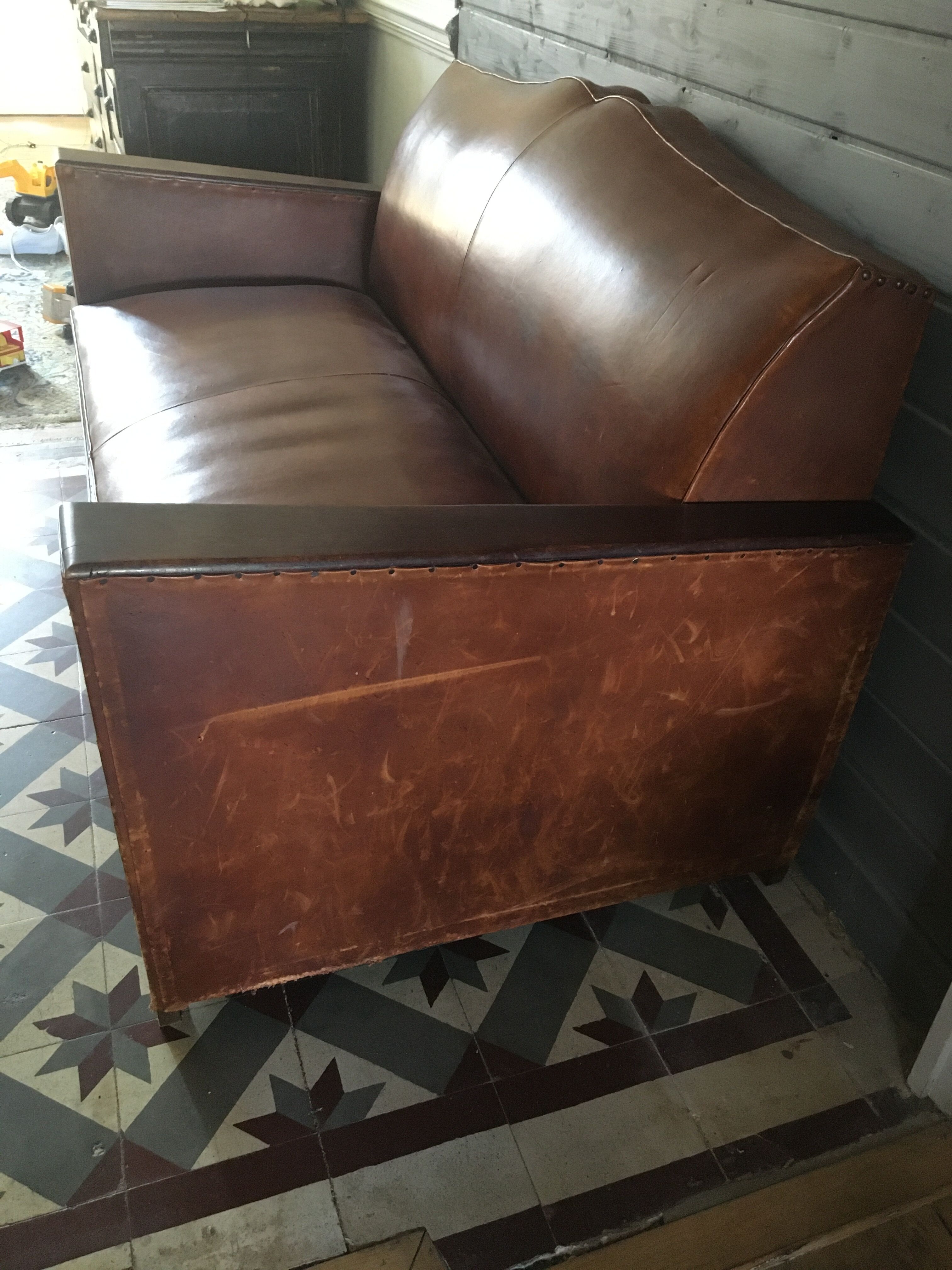 Leather club sofa 30s