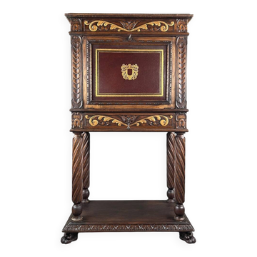 Carved and polychrome wooden secretary, Neo-Renaissance style, 19th century