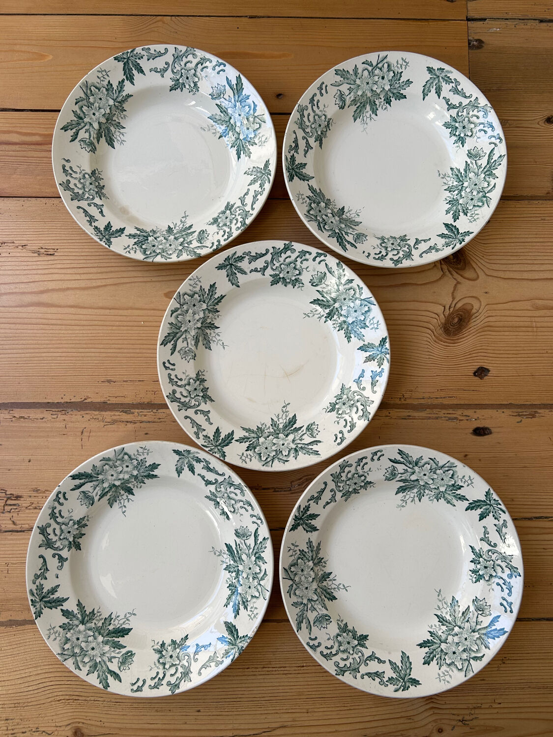 Set of 5 antique deep plates "Terre de Fer"