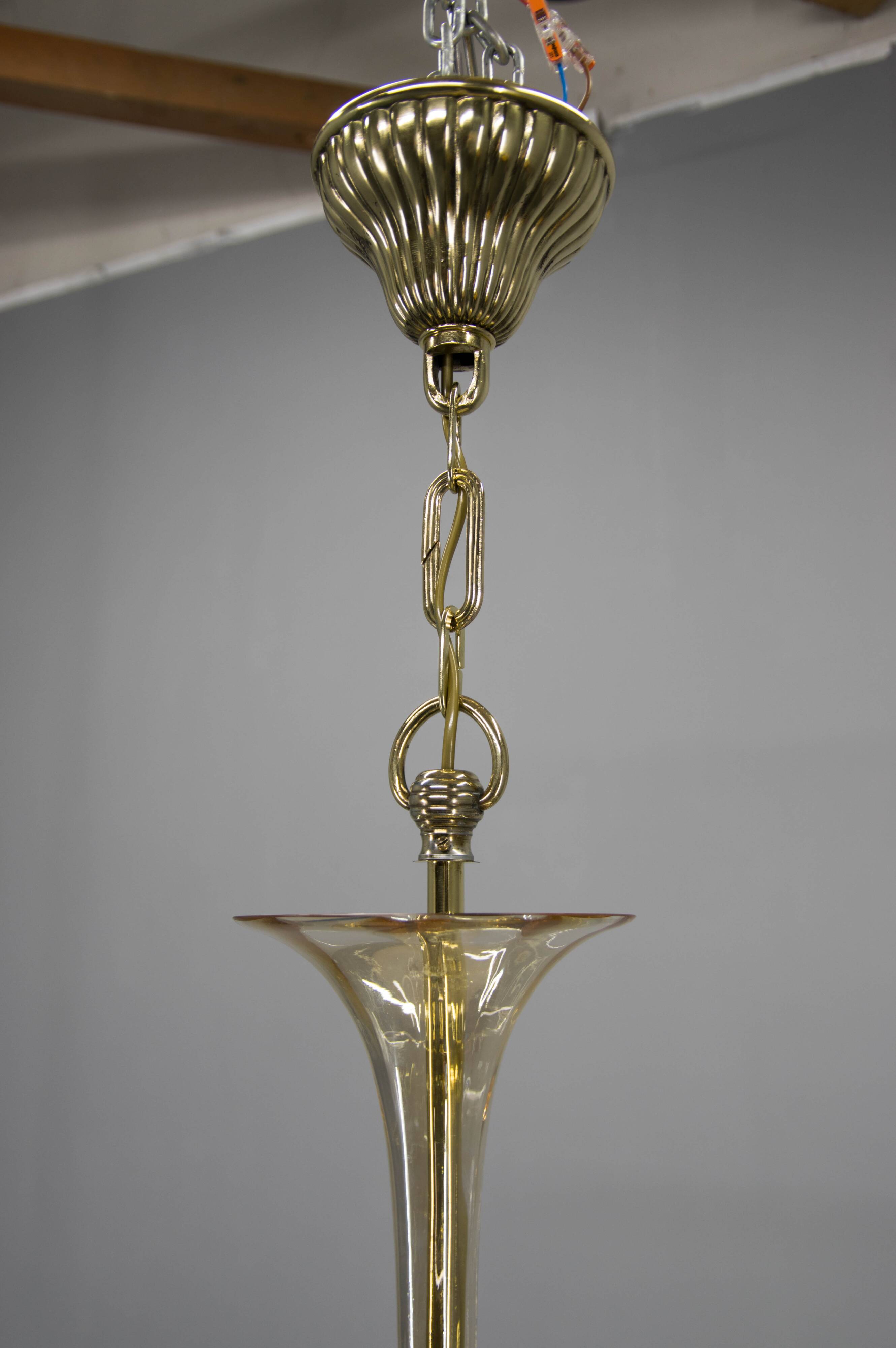 Art Deco Glass Chandelier, Kamenicky Senov, 1930s