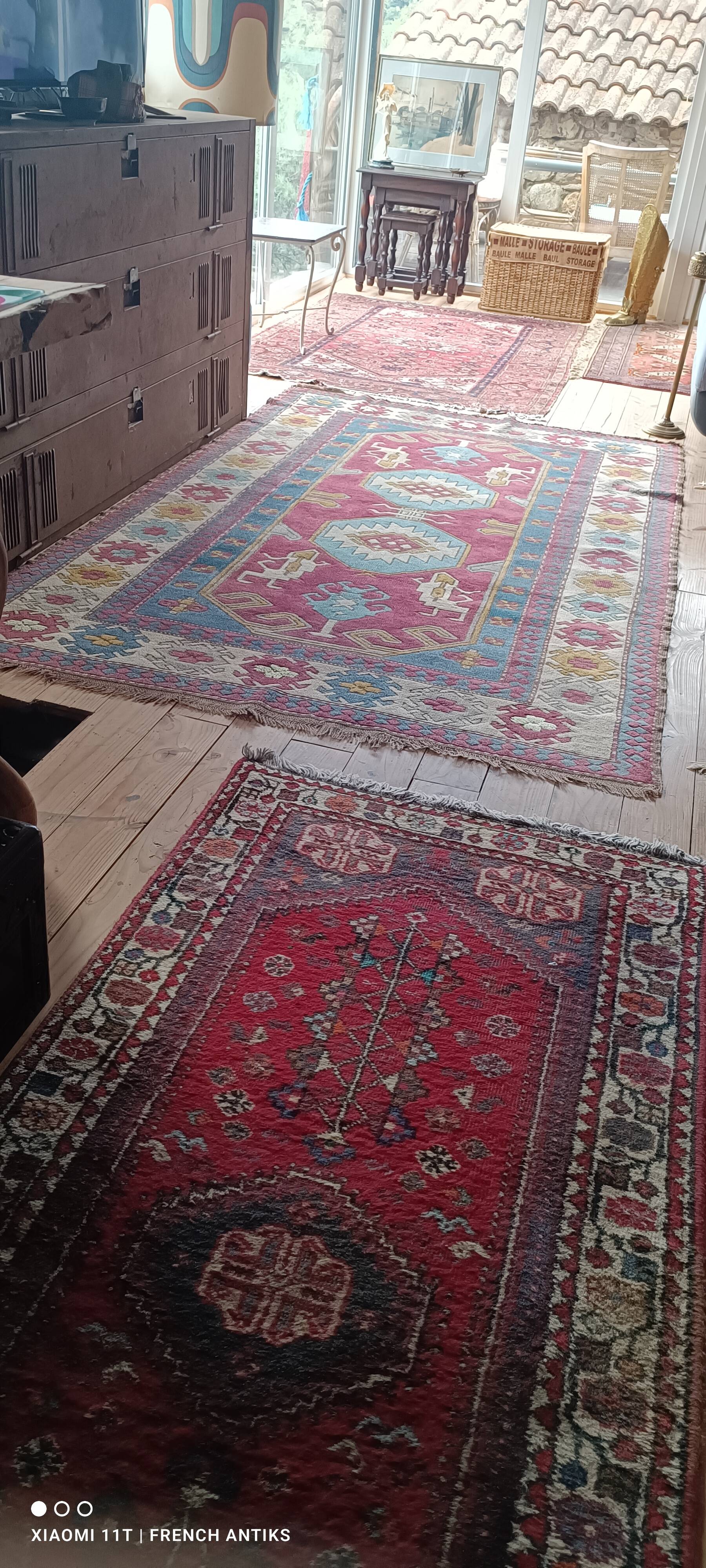 Tapis Sinkiang de chine, vintage des années 1980. Travail artisanal