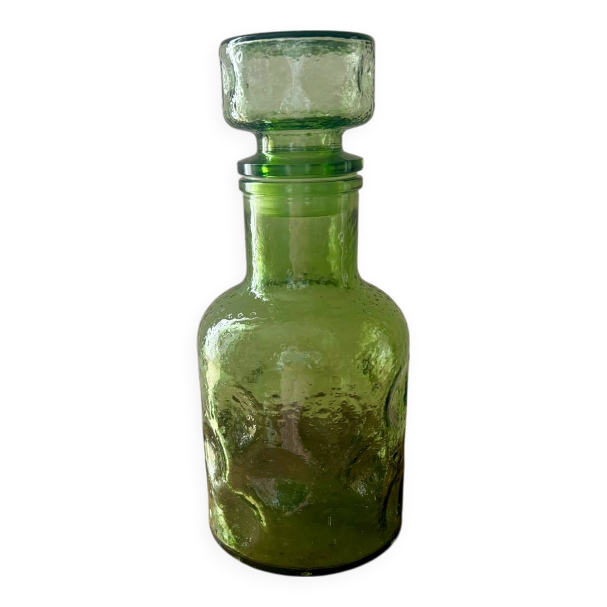 Vintage beautiful green thick honeycomb glass carafe bottle
