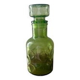 Vintage belle bouteille carafe en verre épais alvéolé verte