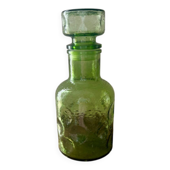Vintage beautiful green thick honeycomb glass carafe bottle