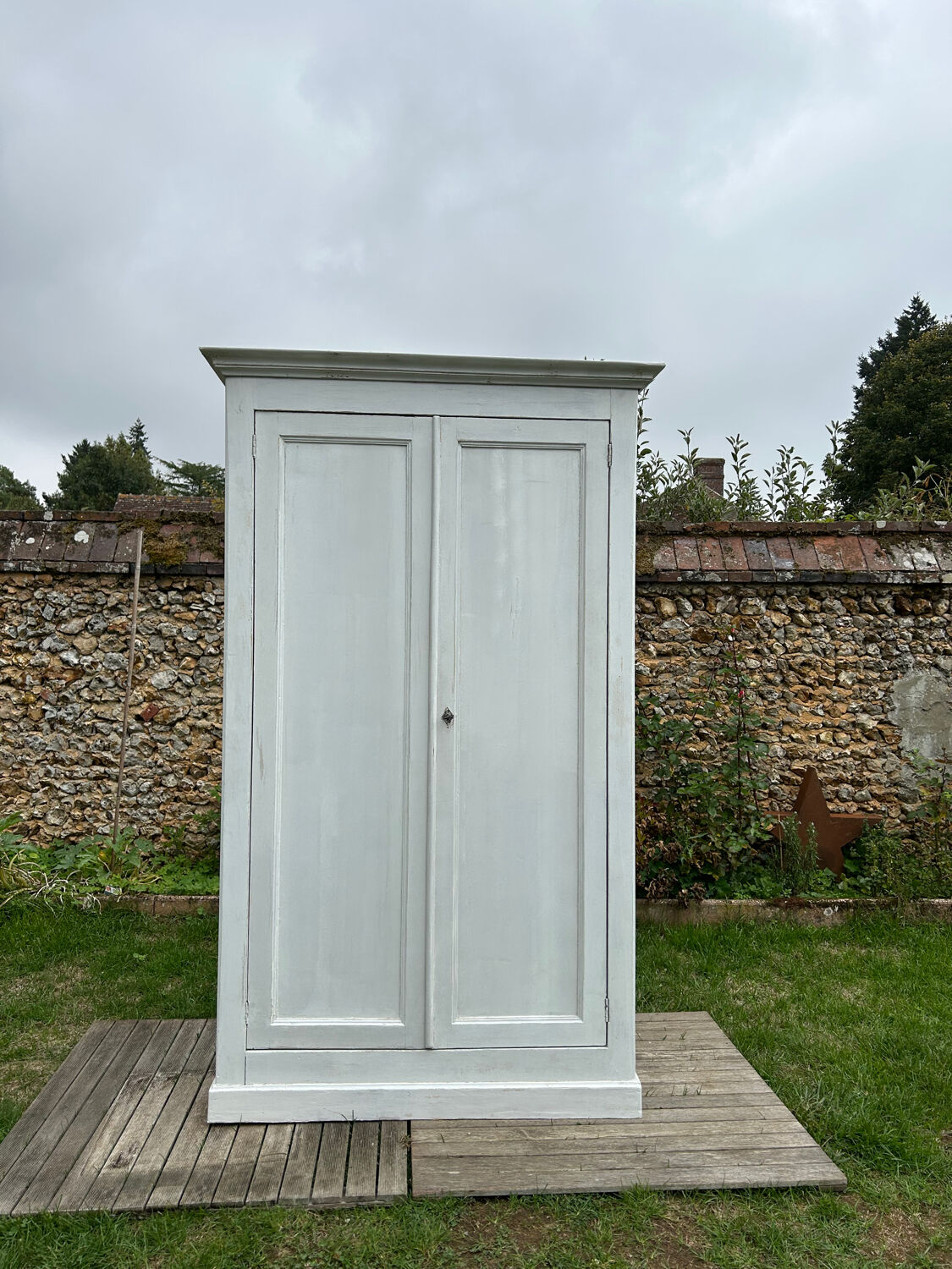 Antique Parisian wardrobe with white patina