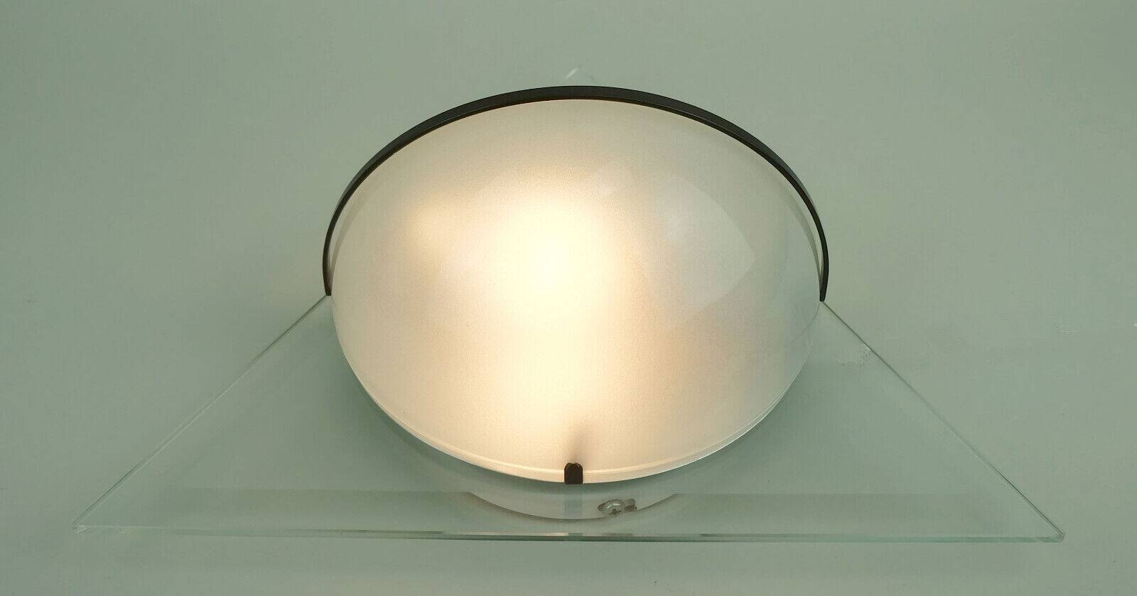 Pair of italian 1980s sconces wall lamps lamperti model illo etched glass and metal