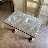 Grey marble and burgundy cast iron bistro table ☐ 85 x 57 cm