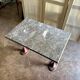 Grey marble and burgundy cast iron bistro table ☐ 85 x 57 cm