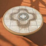 Mid Century Round Coffee Table Danish Modern  Teak & Tile-top Inset Mk Sofa