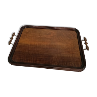 Plateau de service ancien, vintage, en bois et métal - années 50-60
