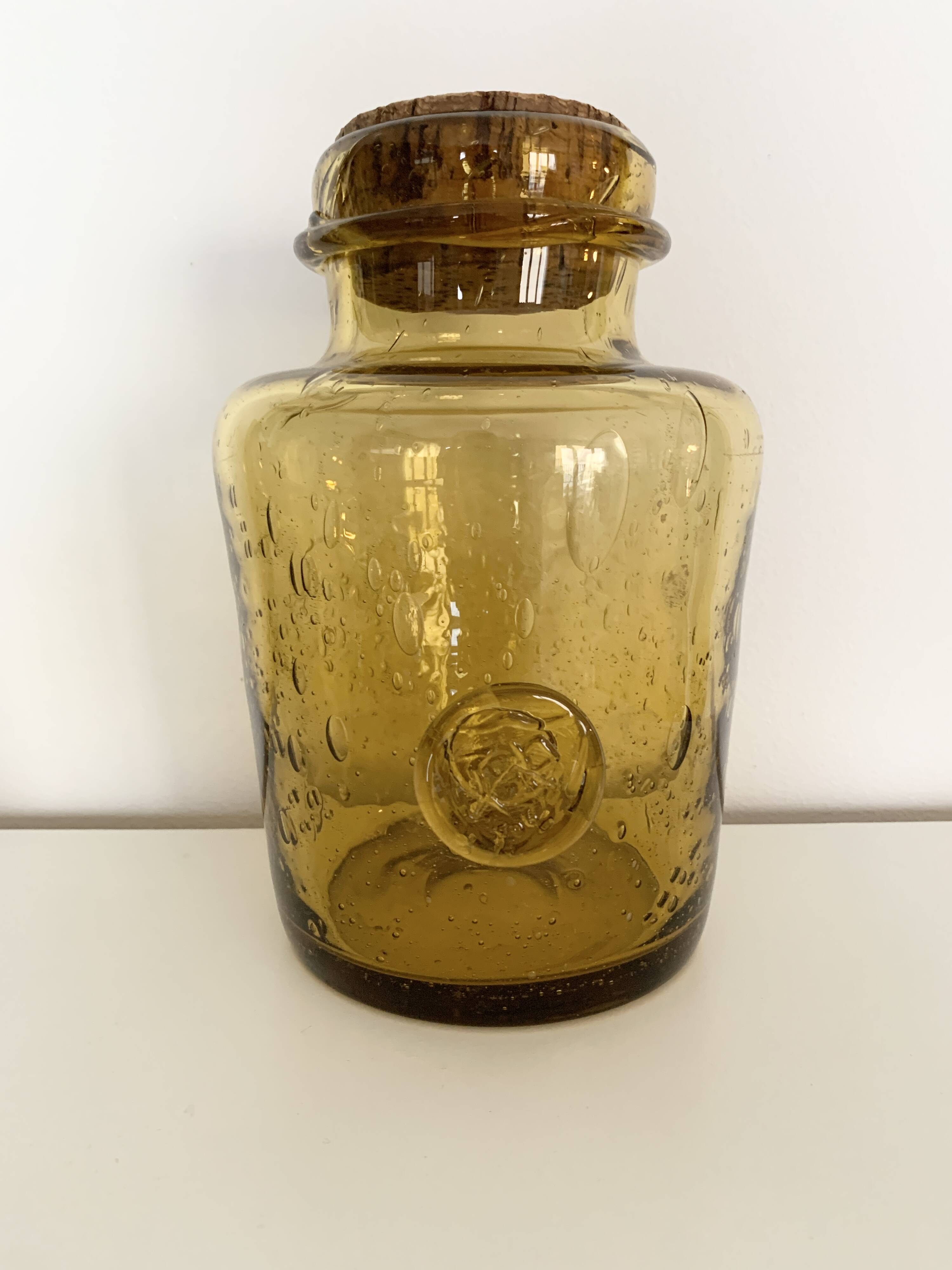 La Rochère amber bubbled glass pot